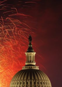 July 4th fireworks over US Capitol building