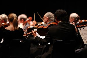 symphony performing at a concert venue
